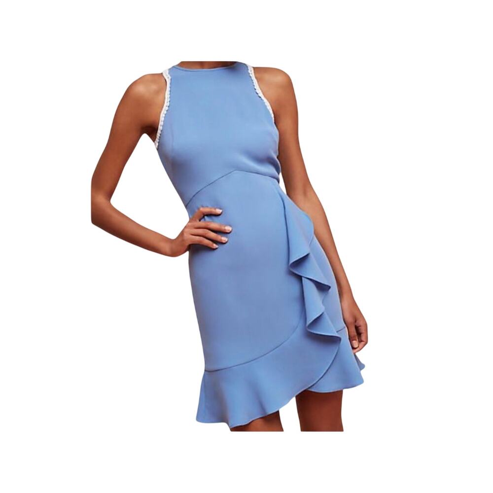 Shoshanna Groove Ruffled Cocktail Mini Dress Blue Size 8